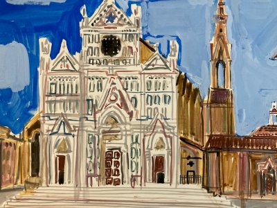 Painting Peinture gouache Michel Henry Santa Croce Florence Italie 1955 Old Art