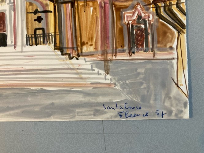 Painting Peinture gouache Michel Henry Santa Croce Florence Italie 1955 Old Art