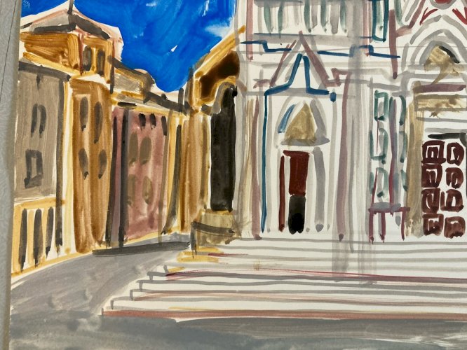 Painting Peinture gouache Michel Henry Santa Croce Florence Italie 1955 Old Art