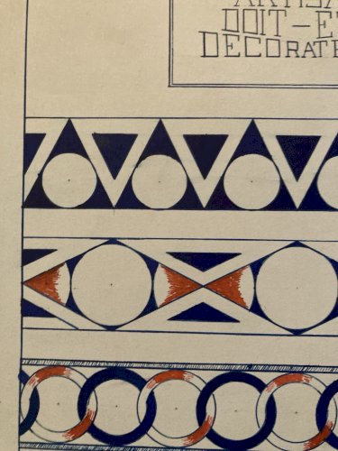 Painting Peinture Gouache Motif Géométrique Artisan  Art Ancien 1950 Abstrait