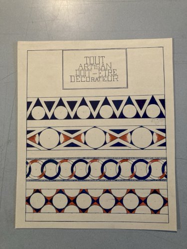 Painting Peinture Gouache Motif Géométrique Artisan  Art Ancien 1950 Abstrait