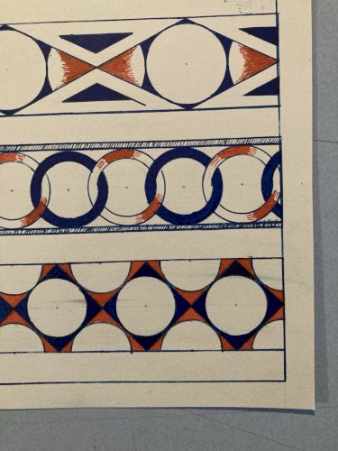 Painting Peinture Gouache Motif Géométrique Artisan  Art Ancien 1950 Abstrait