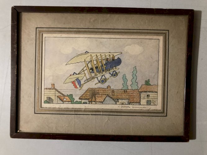 Painting Peinture gouache Sur Papier Marcel Jeanjean Aeronautique Avion 1950 art