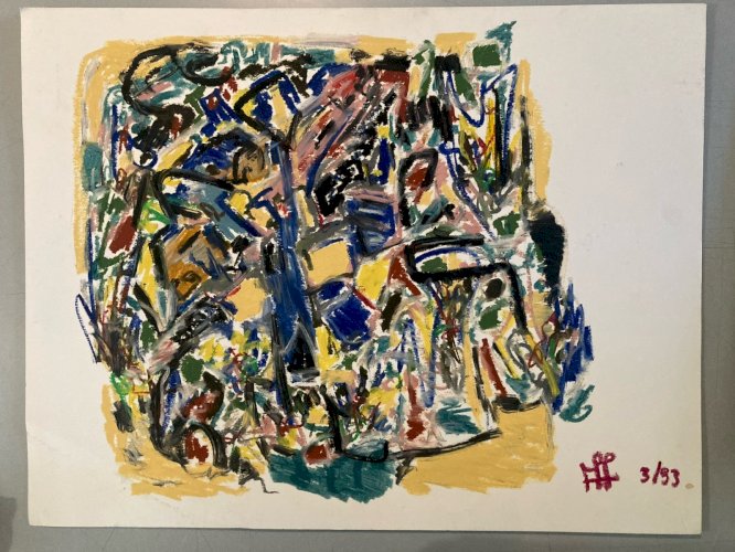 Painting Peinture Huile dessin abstrait 1990 Art Abstraction Tableau Drawing XXe