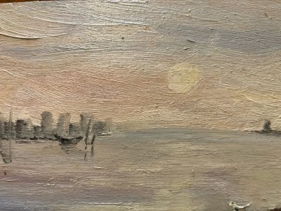 Painting oil panel wood 1950 landscape Post-Impressionist art Old