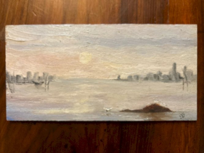 Painting peinture huile panneau bois 1950 paysage Art post impressionniste Old