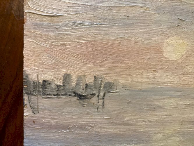 Painting peinture huile panneau bois 1950 paysage Art post impressionniste Old