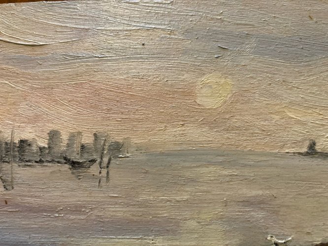 Painting peinture huile panneau bois 1950 paysage Art post impressionniste Old