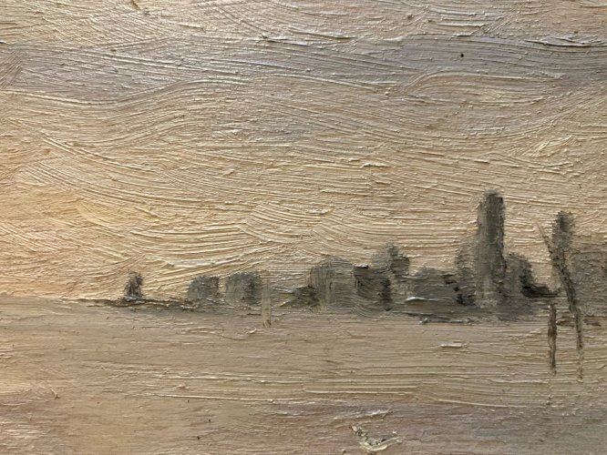 Painting peinture huile panneau bois 1950 paysage Art post impressionniste Old