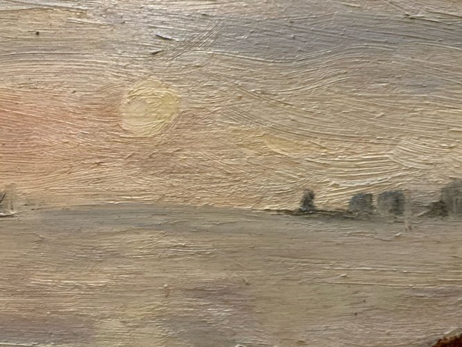 Painting peinture huile panneau bois 1950 paysage Art post impressionniste Old