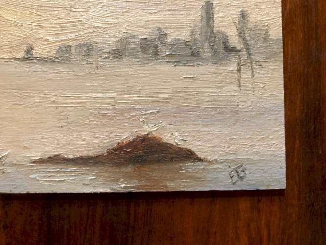 Painting peinture huile panneau bois 1950 paysage Art post impressionniste Old