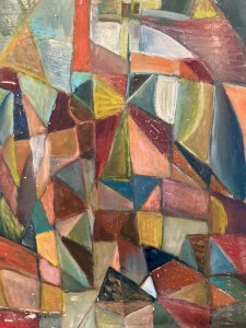 Painting Peinture Huile Papier Abstrait Abstraction 1980 Cubiste Cubisme Art