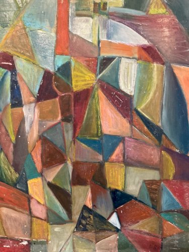 Painting Peinture Huile Papier Abstrait Abstraction 1980 Cubiste Cubisme Art