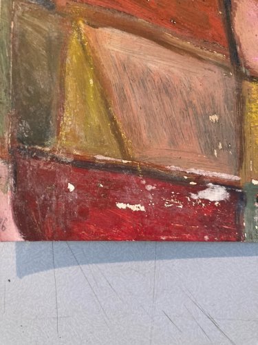 Painting Peinture Huile Papier Abstrait Abstraction 1980 Cubiste Cubisme Art