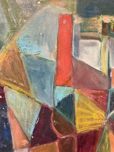 Painting Peinture Huile Papier Abstrait Abstraction 1980 Cubiste Cubisme Art