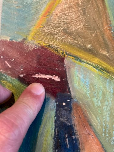 Painting Peinture Huile Papier Abstrait Abstraction 1980 Cubiste Cubisme Art