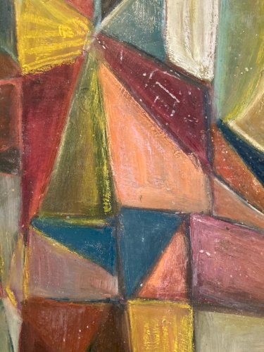 Painting Peinture Huile Papier Abstrait Abstraction 1980 Cubiste Cubisme Art