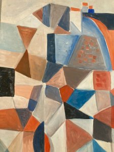 Painting Peinture Huile Papier Abstrait Abstraction 1996 Paysage Art Cubisme XXe