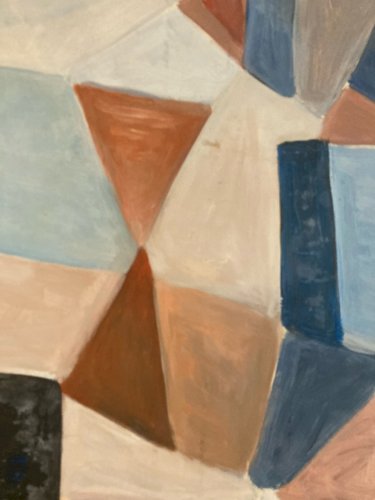 Painting Peinture Huile Papier Abstrait Abstraction 1996 Paysage Art Cubisme XXe