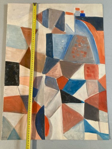Painting Peinture Huile Papier Abstrait Abstraction 1996 Paysage Art Cubisme XXe