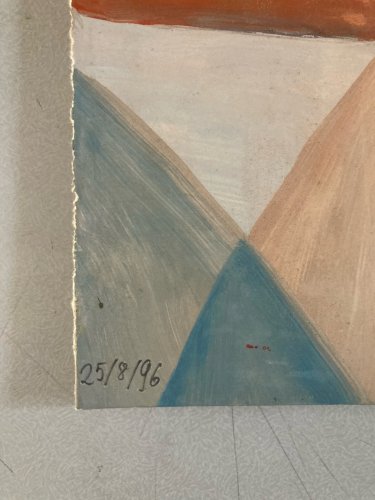 Painting Peinture Huile Papier Abstrait Abstraction 1996 Paysage Art Cubisme XXe