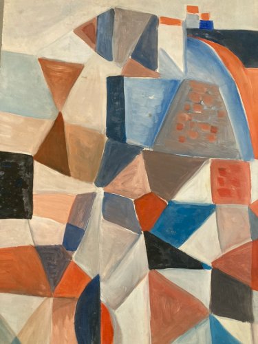 Painting Peinture Huile Papier Abstrait Abstraction 1996 Paysage Art Cubisme XXe