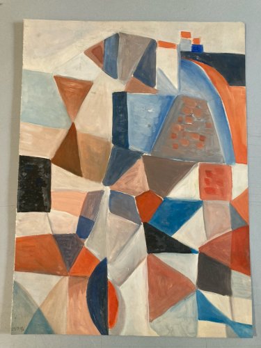 Painting Peinture Huile Papier Abstrait Abstraction 1996 Paysage Art Cubisme XXe
