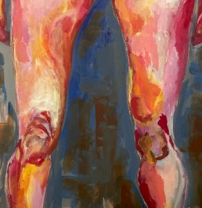 Painting Oil Paper Woman 1980 portrait Leg Expressionism Art