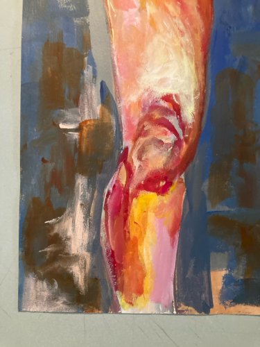 Painting Peinture  Huile Papier Femme 1980 portrait Jambe Expressionnisme Art