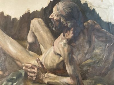 Painting Peinture Huile Papier Portrait XIXe Job 1880 A Identifier Homme Caverne