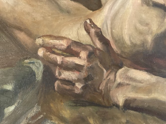 Painting Peinture Huile Papier Portrait XIXe Job 1880 A Identifier Homme Caverne