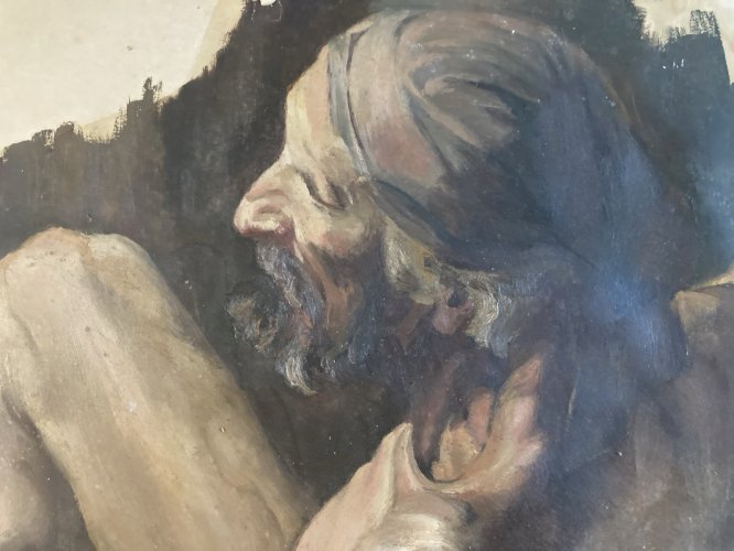 Painting Peinture Huile Papier Portrait XIXe Job 1880 A Identifier Homme Caverne