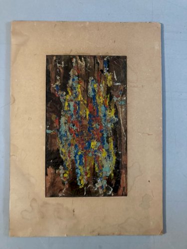 Painting Peinture Huile Sur Carton Abstrait A Identifier Abstraction 1960 Ancien