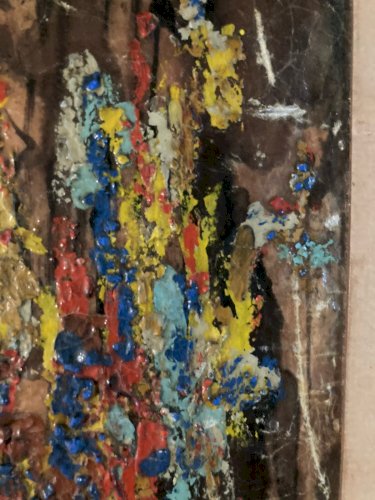 Painting Peinture Huile Sur Carton Abstrait A Identifier Abstraction 1960 Ancien