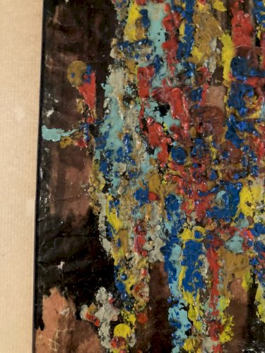 Painting Peinture Huile Sur Carton Abstrait A Identifier Abstraction 1960 Ancien