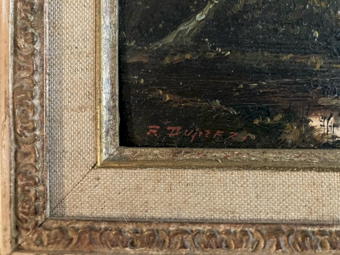 Painting Peinture Huile sur carton peche Pêcheur art Cadre Montparnasse 1900 Old