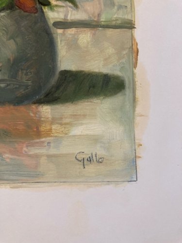 Painting Peinture Huile Sur Papier 1960 Coquelicot Fleur Bouquet Ancien Art Old