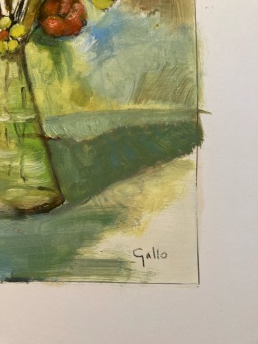 Painting Peinture Huile Sur Papier 1960 Expressioniste Fleur Bouquet Ancien Art