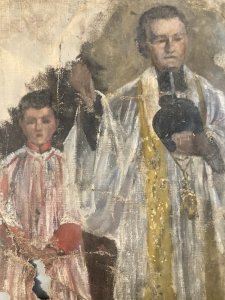 Painting Oil on Canvas 1920 Jesus Christ Child of Heart Religion Old