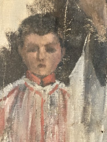 Painting Peinture Huile Sur Toile 1920 Jesus Christ Enfant De Coeur Religion Old