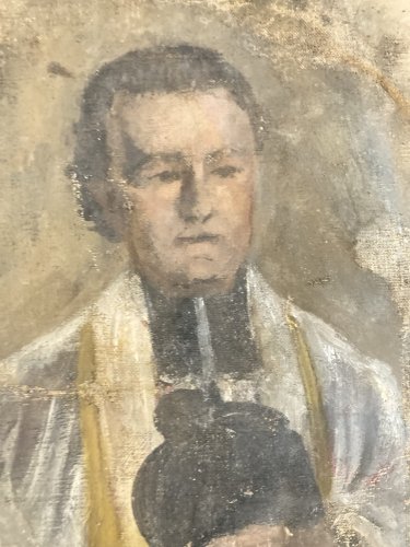 Painting Peinture Huile Sur Toile 1920 Jesus Christ Enfant De Coeur Religion Old