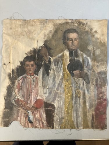 Painting Peinture Huile Sur Toile 1920 Jesus Christ Enfant De Coeur Religion Old