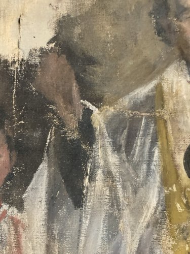 Painting Peinture Huile Sur Toile 1920 Jesus Christ Enfant De Coeur Religion Old