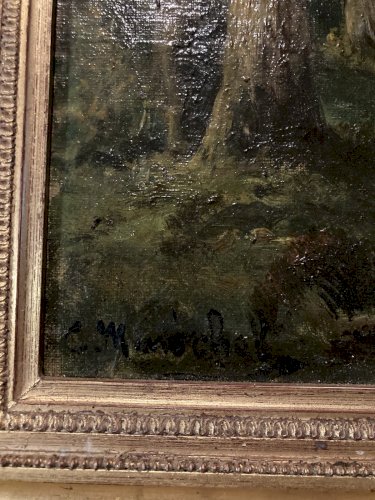 Painting Peinture Huile Sur Toile XIXe C Marechal Fille Foret École Française