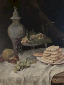 Painting Peinture Huile Sur Toile XIXe Delvigne Nature Morte Au Boudoir Raisin