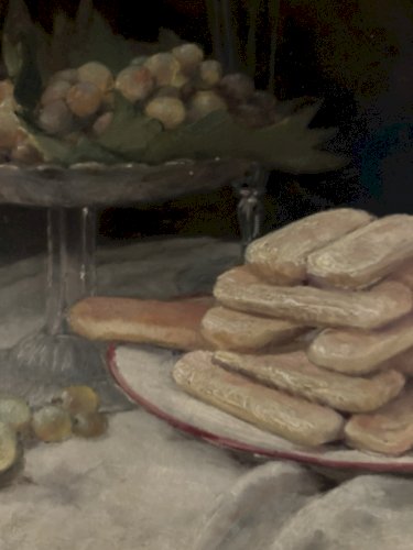 Painting Peinture Huile Sur Toile XIXe Delvigne Nature Morte Au Boudoir Raisin