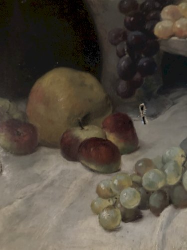 Painting Peinture Huile Sur Toile XIXe Delvigne Nature Morte Au Boudoir Raisin