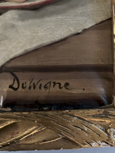 Painting Peinture Huile Sur Toile XIXe Delvigne Nature Morte Au Boudoir Raisin