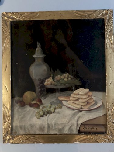 Painting Peinture Huile Sur Toile XIXe Delvigne Nature Morte Au Boudoir Raisin