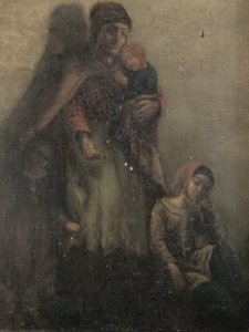 Painting Oil on Canvas 19th Century School of the North Woman Child Old Art